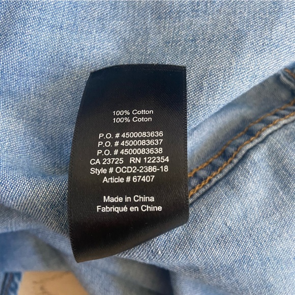 ARITZIA TALULA Denim Western Shirt Large Pearl Snap Cotton EUC - Picture 7 of 9